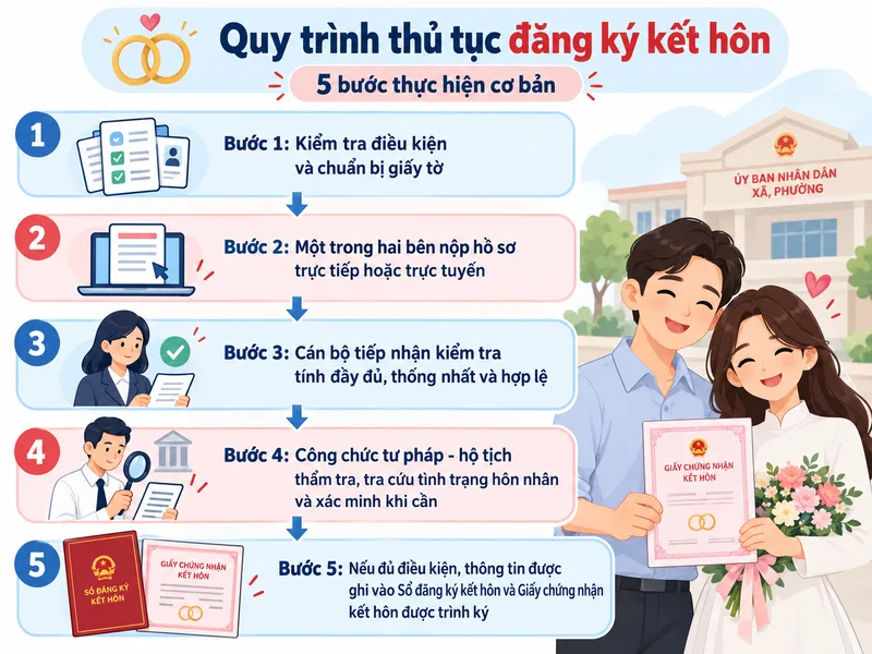 Quy trình thủ tục đăng ký kết hôn từ nộp hồ sơ đến nhận giấy